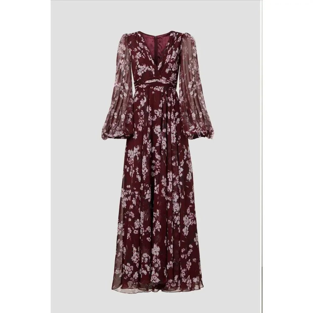 Leena for Mac Duggal Floral Chiffon Red Gown From Rent The Runway Size: XS 0 - Picture 4 of 13